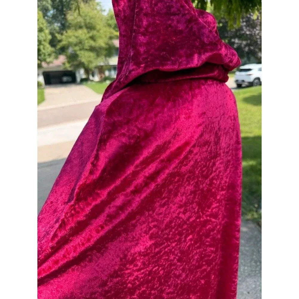 Adult red crushed velvet hooded cape